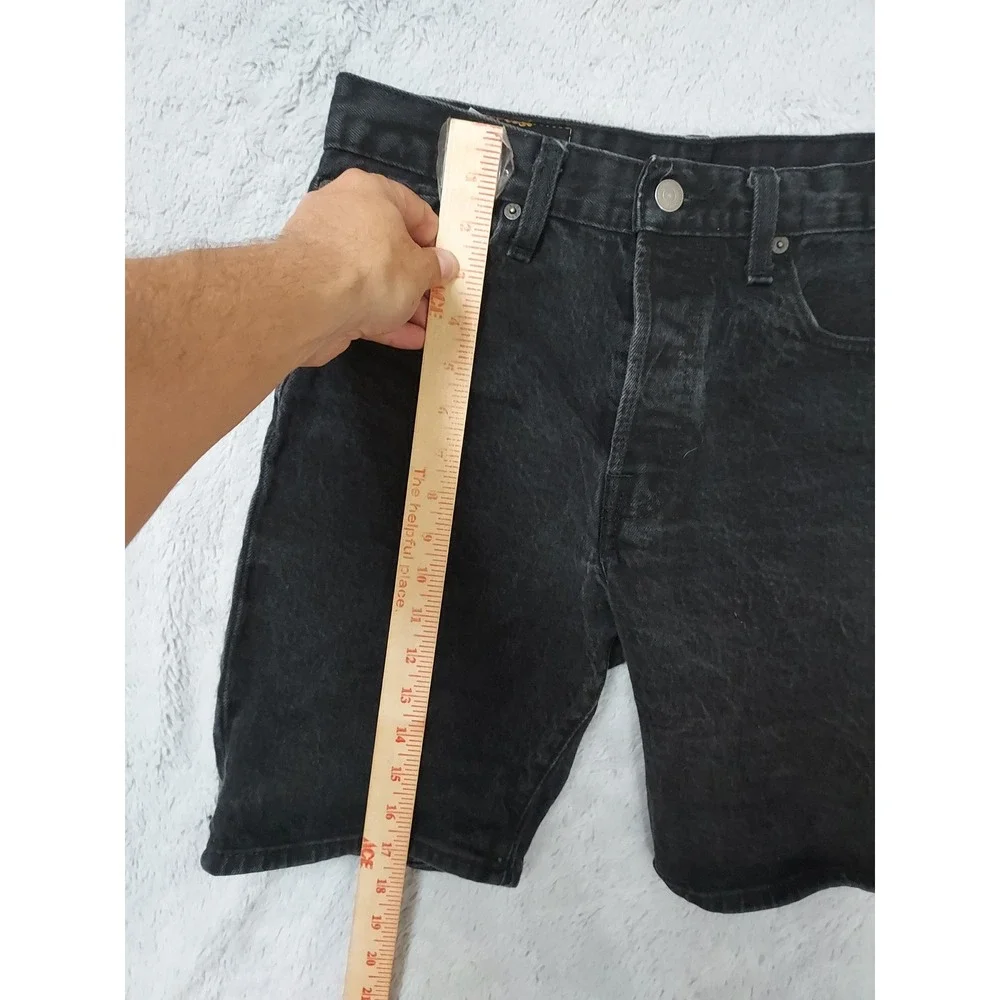 Levis 501 Jean Shorts Mens 30 Denim Button Fly Jorts Black Cotton Stretch